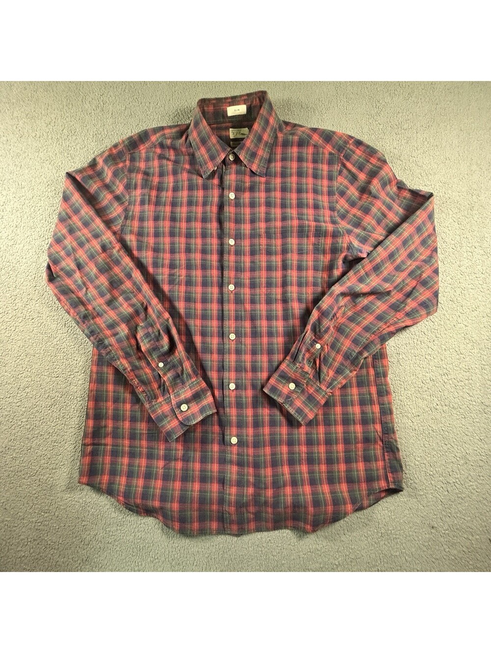 J.Crew Mens Plaid Button Down Shirt Red Green Tartan Fall 2022 Medium Slim